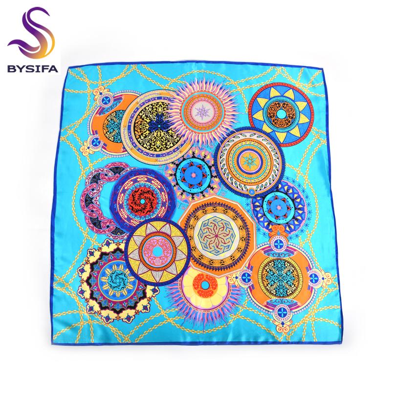 [Bysifa] Women'S Scarves New 100% Silk Scarf Fashion  Luxury Pure Silk Blue Scarf Shawl Spring Fall Winter Scarves 88*88Cm