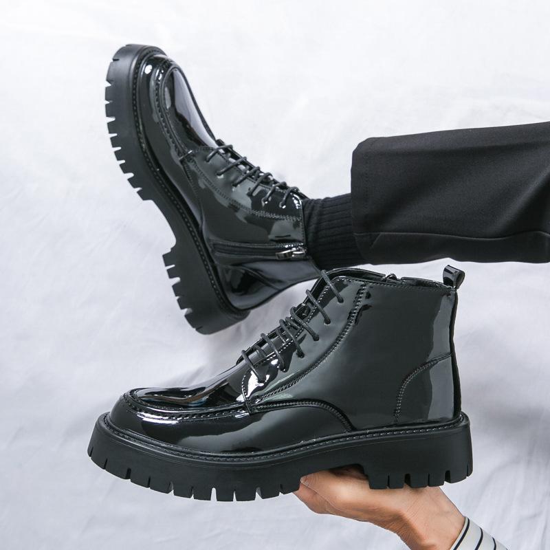 

2024 зима новые ботинки Мартин мужские высокие ботинки в стиле милитари модные ретро теплые мужские ботинки модные средней высоты с увеличением роста 38 чёрный