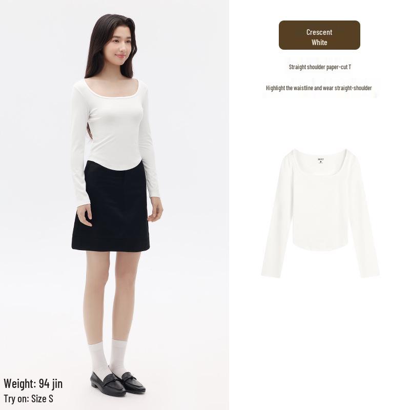 Spicy Girl Square Neck Slimming Long Sleeve T-shirt for Autumn/Winter