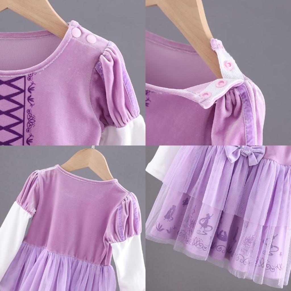 MANAMANA Princess Long Sleeve Princess Dress from Includes Size 110cm Dress, Kids' Dress, Tangled, Headband, 2-Piece Set, Fall/Winter