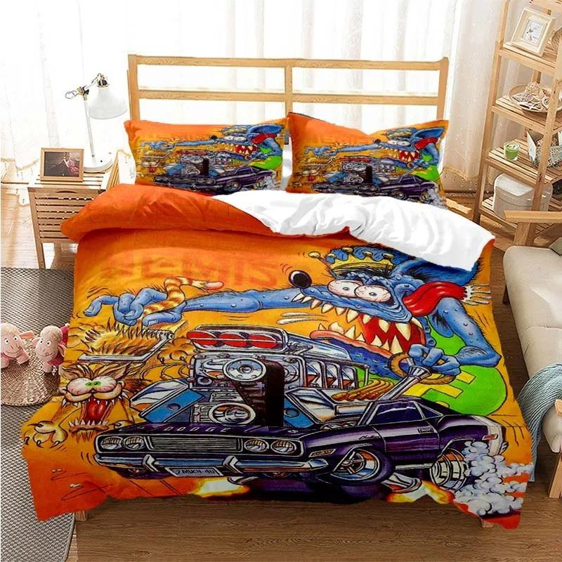 Cartoon Rat Fink Green Mouse Bedding Set Boys Girls Twin Queen Size Duvet Cover Pillowcase Bed Kids Adult Fashion
