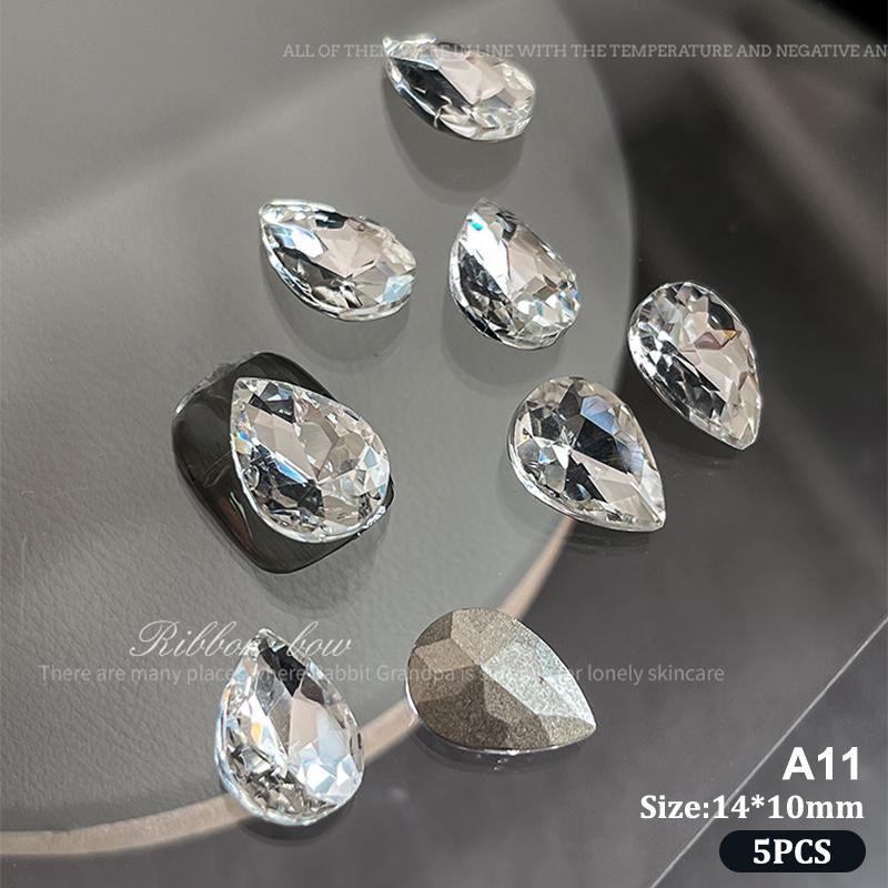 5Pcs Sparkle Sharp Diamond Nail Art Rhinestones Jewel Decoration Mix Clear White Nail Charms Ornaments
