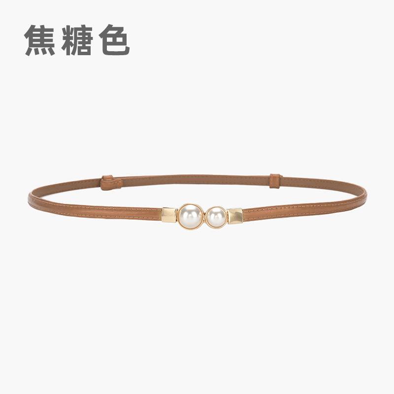 

Four Seasons Available New Pearl Buckle Thin Waistband Women S Dress Decoration Simple Niche Belt Waist Collection Retro Style Cowhide 60-90cm