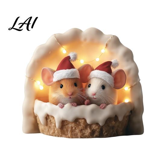 Family Friendly Holiday Ornament Cute Mouse Wall Sticker PVC Waterproof Decal Winter Santa Hat Cartoon Stickers Art Decor Self-Adhesive Window for