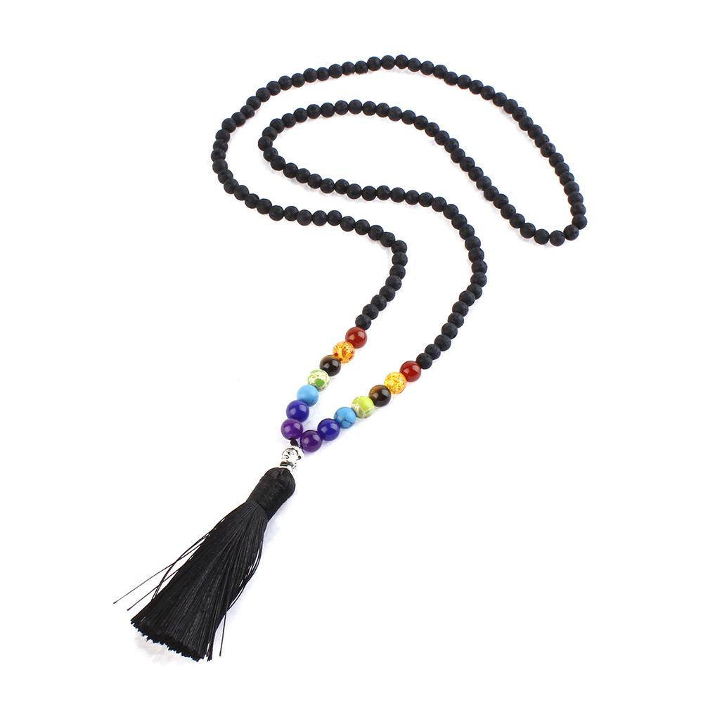 Seven Chakra Volcanic Stone Aromatherapy Tassel Necklace