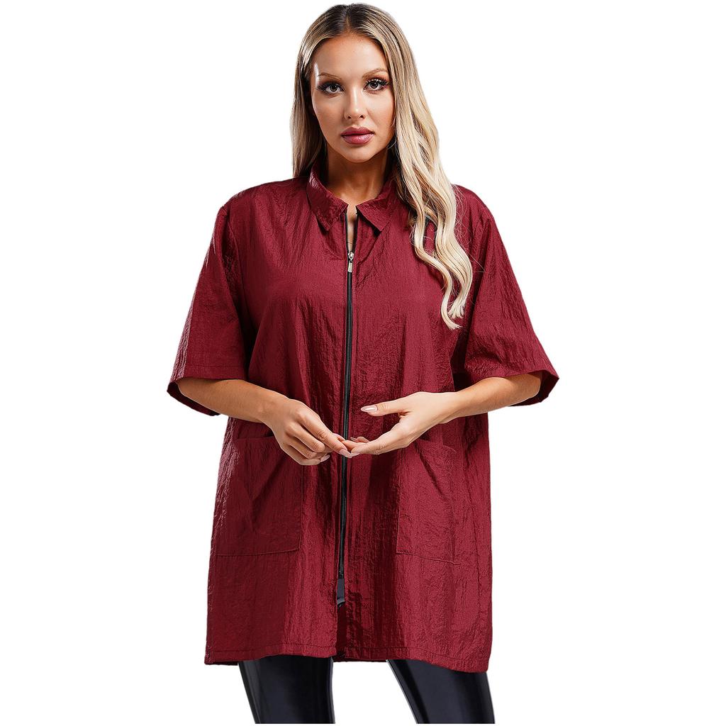 Unisex Herren Damen Wasserdichtes Friseurhemd Kurzarm Atmungsaktive Pflege-Schürze mit Taschen