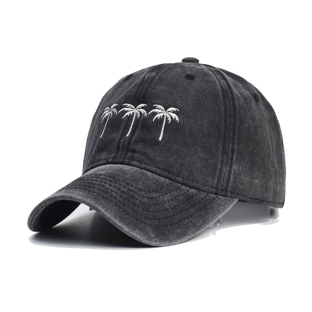 Unisex Washed Cotton Cap Coconut Palm Embroidery Vintage Baseball Cap Men Women Adjustable Casual Outdoor Streetwear Sports Hat
