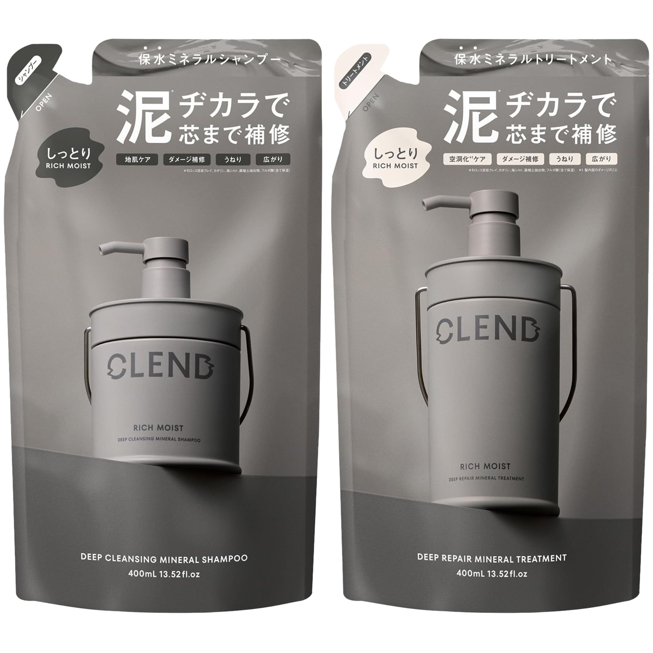 

CLEND Rich Moist Deep Cleansing Mineral Shampoo Treatment Refill Set 400mL & (2-Piece Set, Each)