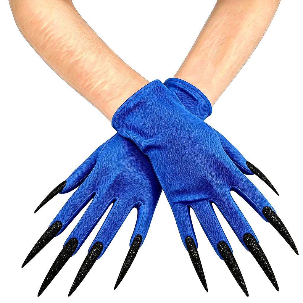 Dark Gloves with Long Nails for Halloween Witch Party, Short Stretch Fit