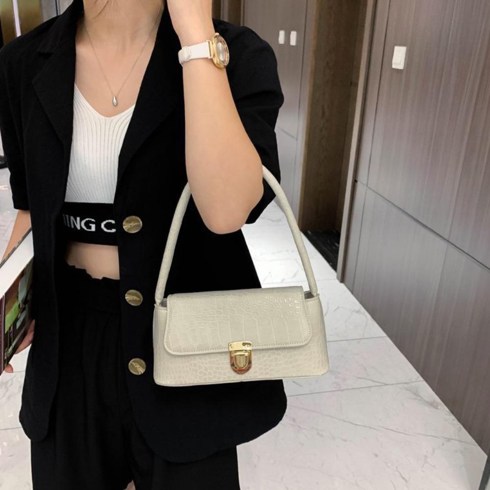 Handbag PU Leather Bag Vintage Rectangle Shoulder Bag Simple Stone Pattern Bag Unisex