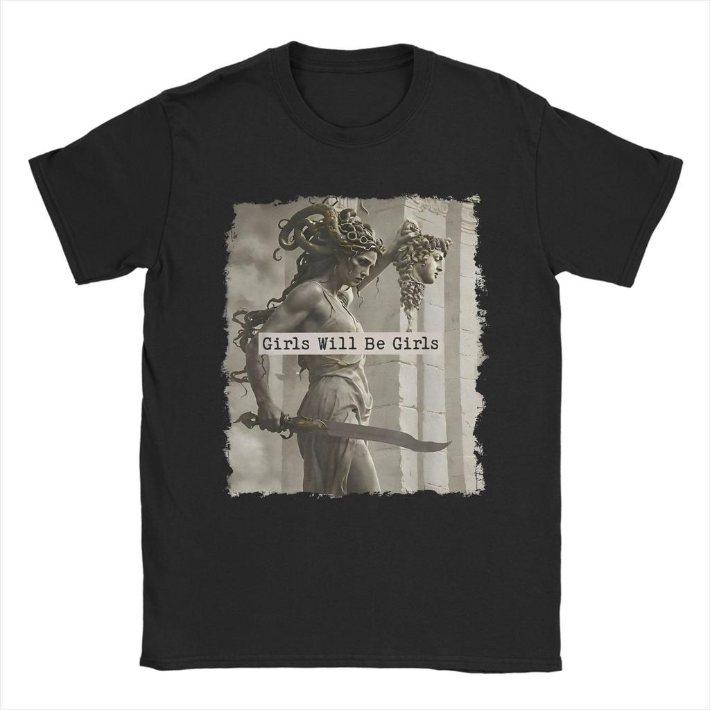 Mens T-Shirt Girl Will Be Girls Medusa Feminism Feminist Vintage T Shirts Fashion Beach Tee Shirt Pure Cotton Clothing Gift