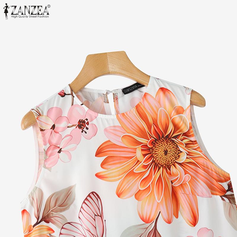ZANZEA Women Casual Round Neck Print Patchwork Summer Sleeveless Dress