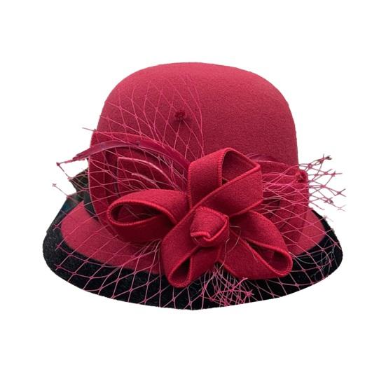 Women Winter Woolen Hat Solid Color Mesh Bowknot Decor Basin Hat Autumn Winter Outdoor Activities Travel Hat