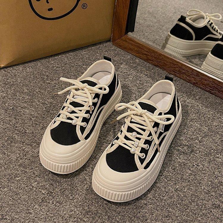

Campus style lightweight thick-soled canvas women s shoes new breathable heightening trend versatile casual pearl shoes large volume + V 40 чорний
