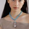 Small Fresh Turquoise Necklace Ot Buckle Retro Temperament Seaside Vacation Style Necklace