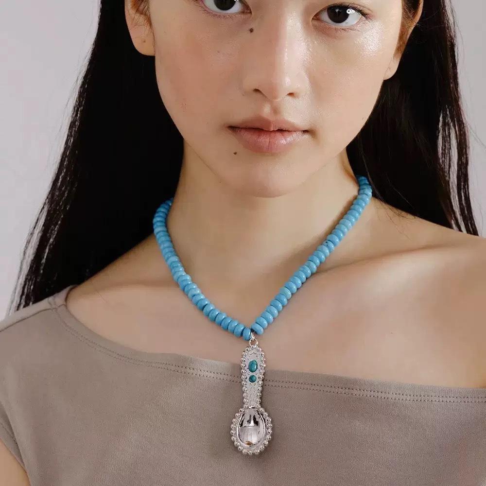 Small Fresh Turquoise Necklace Ot Buckle Retro Temperament Seaside Vacation Style Necklace