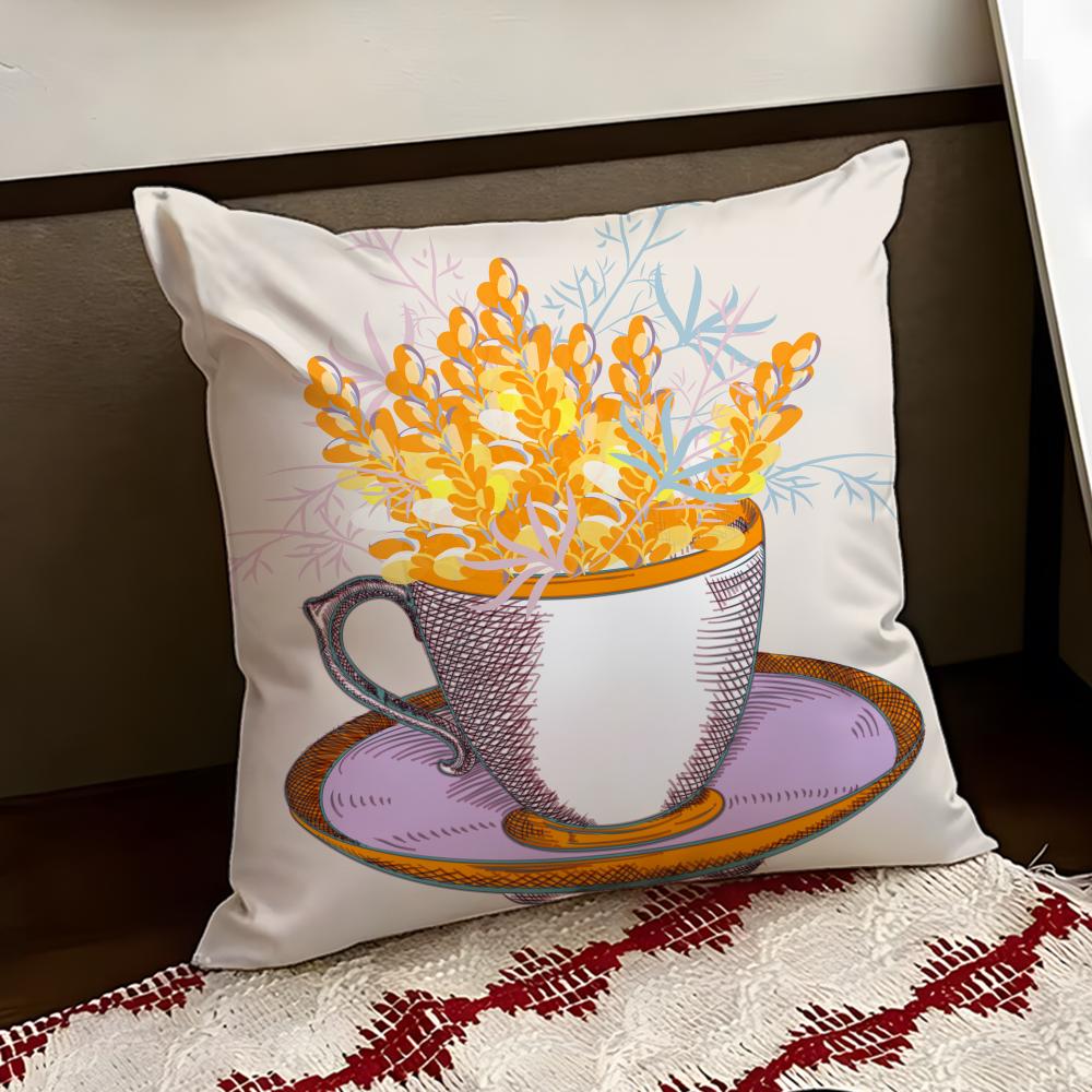 Painting Cup of Flowers Cushion Cover Reversible Soft Durable Pillow Cover Home  Car MultiScene Use for Daily Comfort