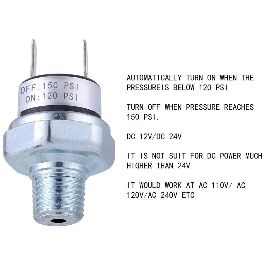2Pcs Pressure Switch 120-150 PSI Air Compressor Pressure Switch 1/4" NPT External Thread Quick-connect For Pneumatic Systems