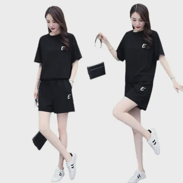 Women's Summer Embroidered Two-Piece Set: Short-Sleeved Top and Casual Loose Shorts