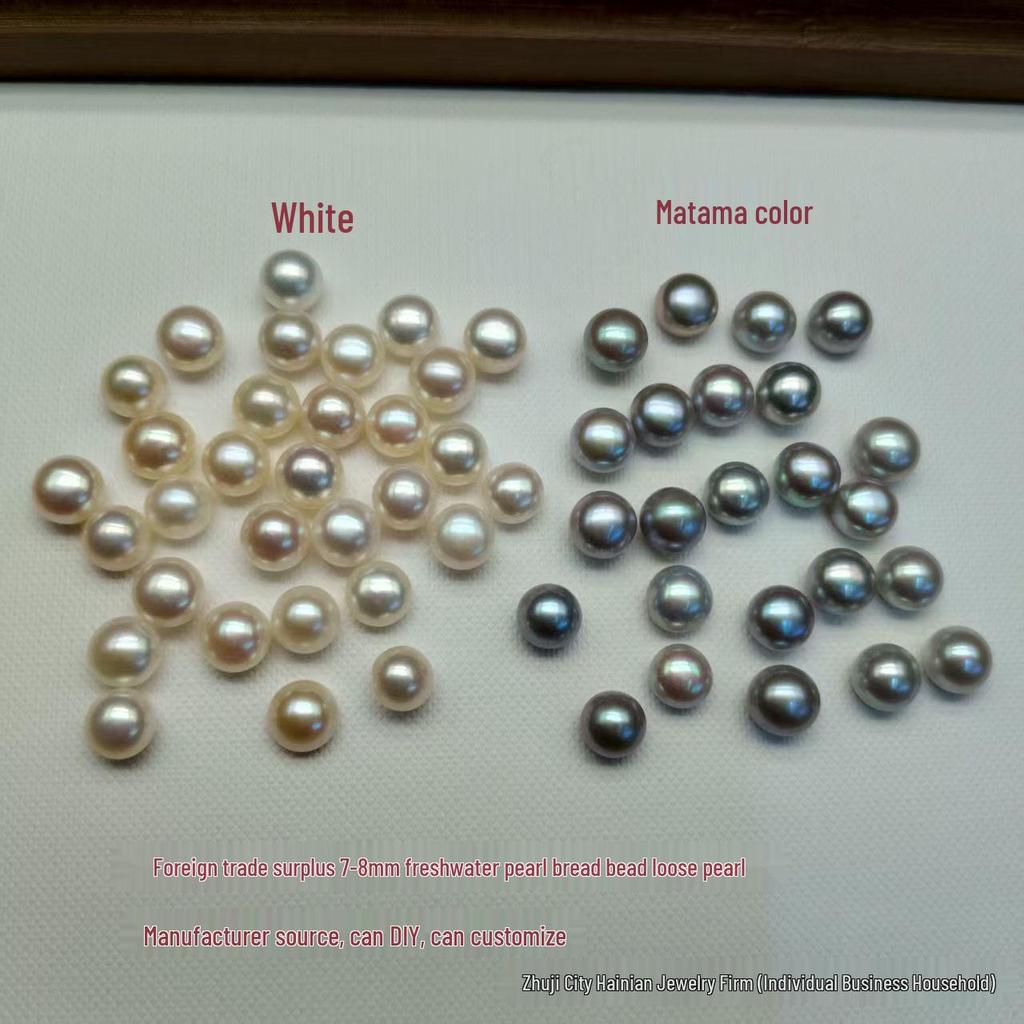 7-8mm White Hanadama Mantou Bead Freshwater Pearl Half-Drilled Beads for DIY Earrings and Rings.