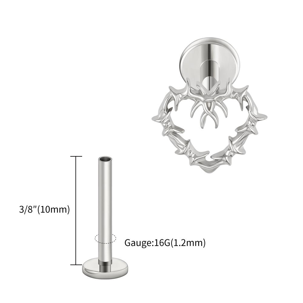 Right Grand ASTM F136 Titanium 16G Tiny Hollow Heart Flat Back Stud Gothic Cartilage Tragus Helix Stud Earring Labret Piercing