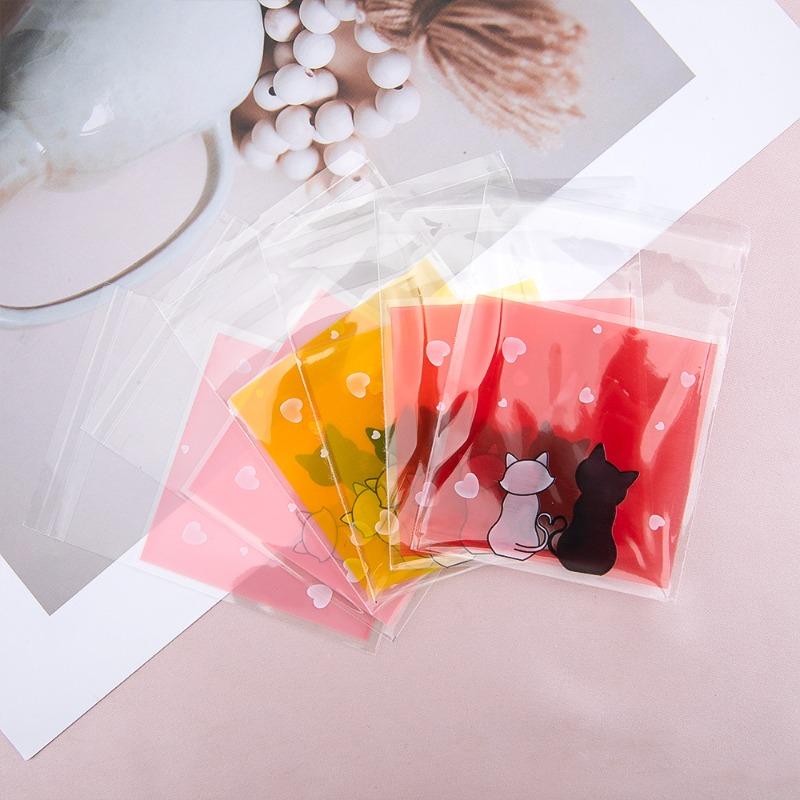 50 Stück Kekstüten Selbstklebende Beutel Rosa Katzenpaar Kekse Süßigkeiten Schmuck Geschenkverpackung Plastiktüte