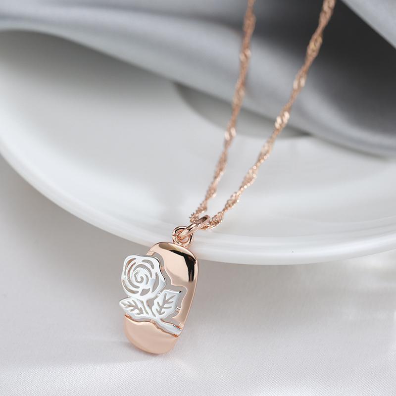 Fashion  Rose Gold  Color Mix Hollow Rose Flower Pendant Necklace For Women Wedding Party Daily Vintage Jewelry