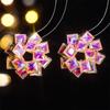 European and American Luxury Colorful Rhinestone Flower Stud Earrings for Women