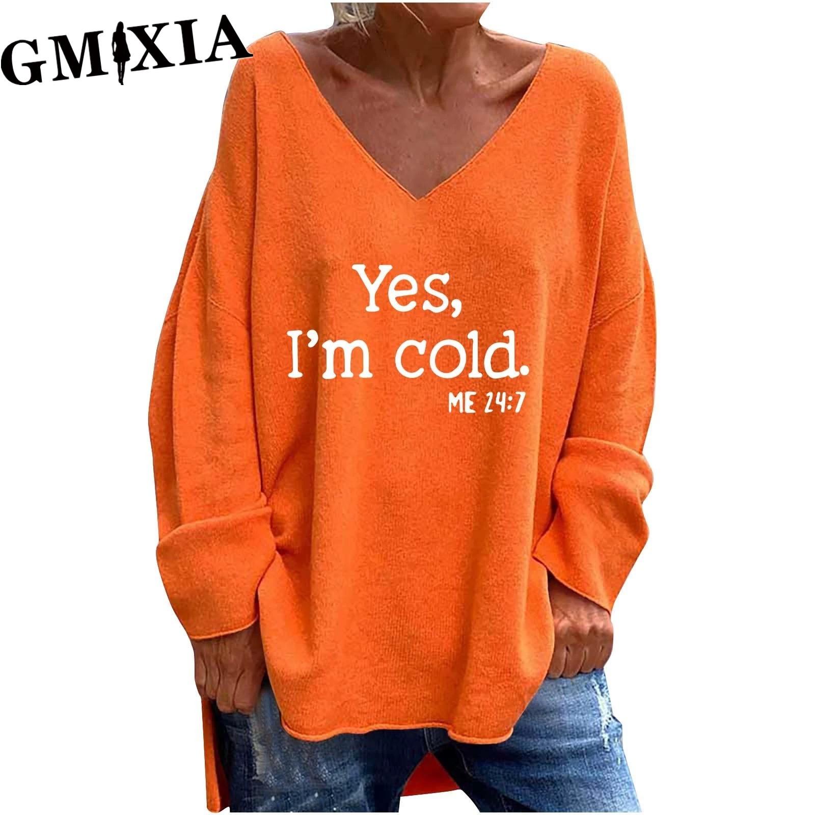 

GMXIA Осень-зима женская однотонная свободная повседневная удобная футболка с v-образным вырезом и длинным рукавом S