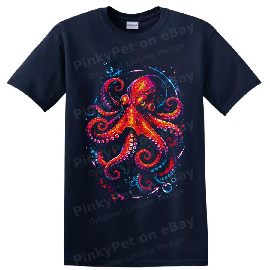 Octopus T Shirt Colorful Neon Ocean Tentacles Marine Life Graphic Tee Gift Art