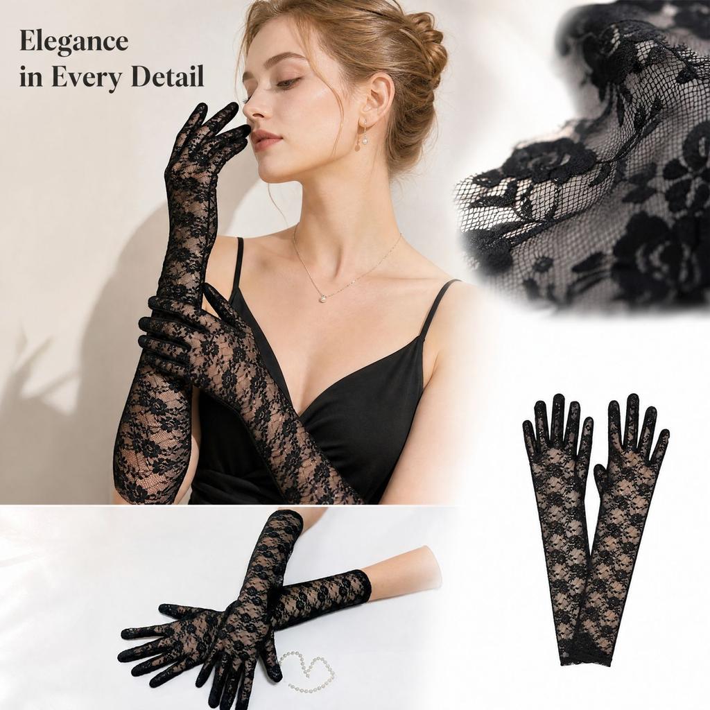 Women's Lace Long Sun Gloves, Elegant Summer Fashion Gloves for Daily Wear