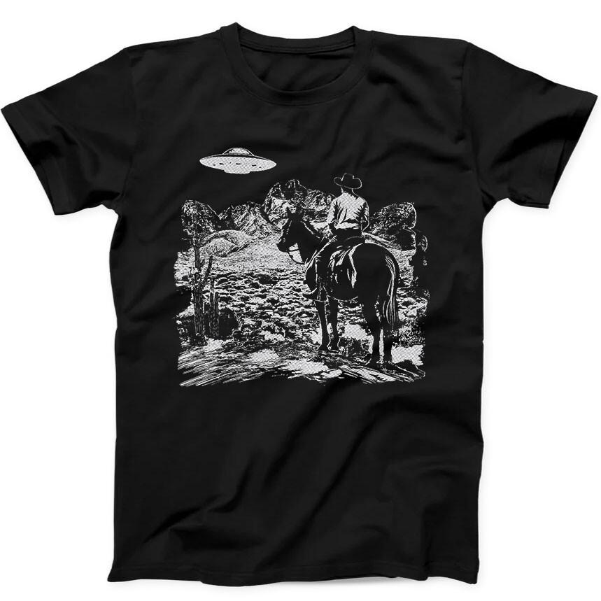 

Cowboy UFO Western Weird Best Seller Funny Gift Black Tee T Shirt 334 4XL