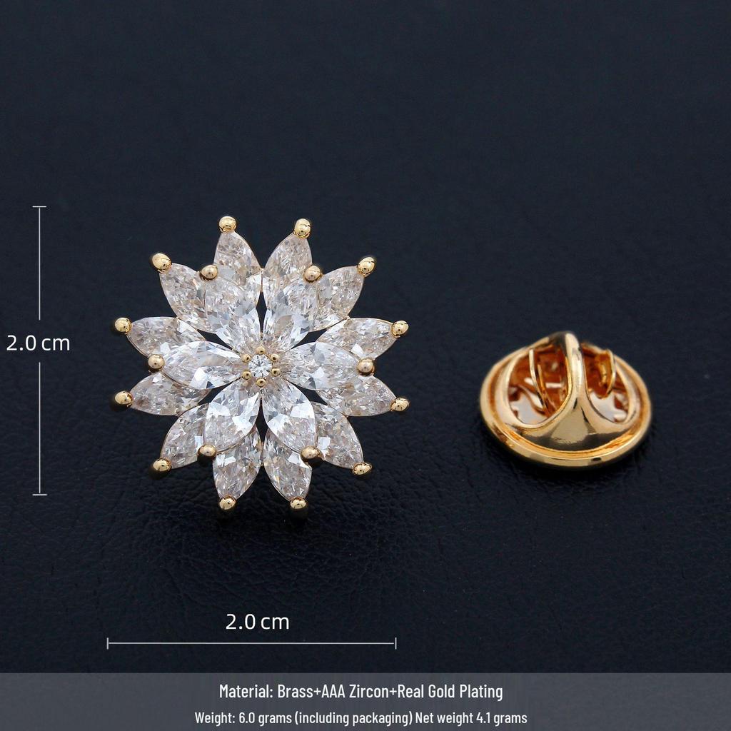 Elegant Zircon Sunflower Brooch: High-End Lapel Pin with Niche Anti-Exposure Button for Women