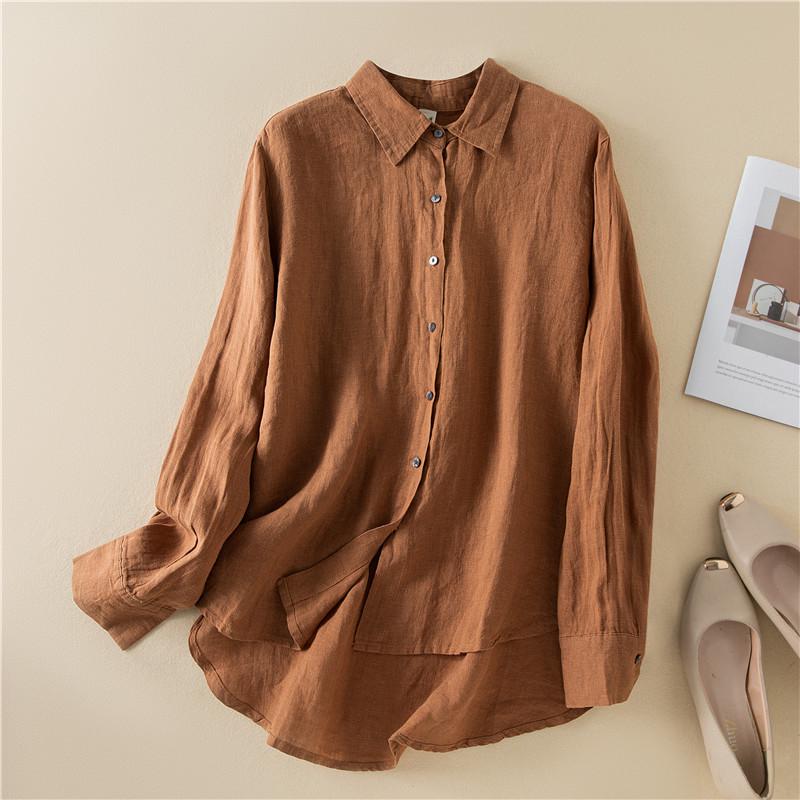 

Japanese Casual Long Sleeve Linen Cotton Shirt for Women - Spring 2026 Collection M (below 55 kg)