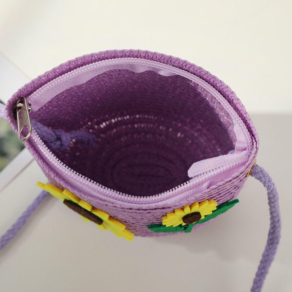 Slaměná crossbody taška, malá peněženka na mince, odolná kabelka pro děti a dívky