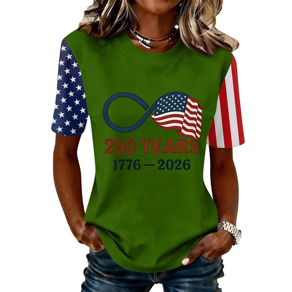 Blusa Feminina da Moda Casual de Manga Curta com Estampa e Gola Redonda