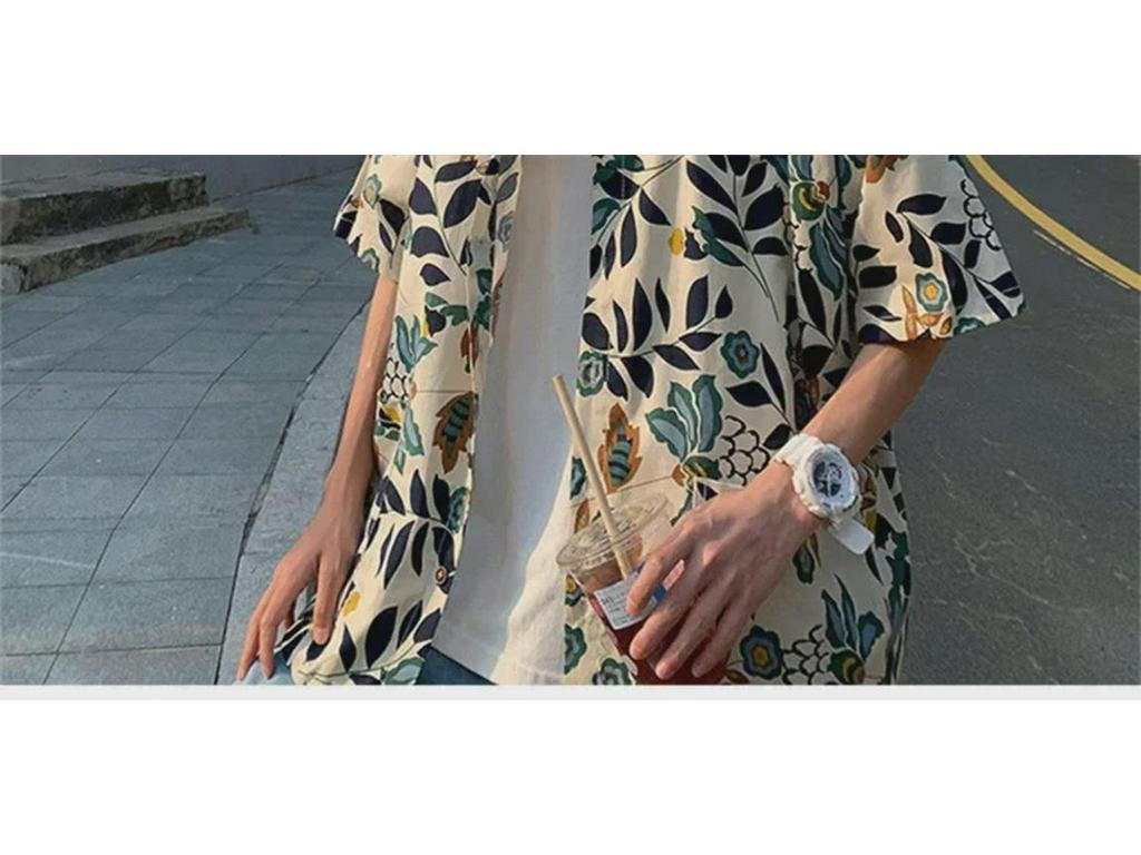 Męska koszula hawajska retro z krótkim rękawem w stylu japońskiego hip-hopu casual