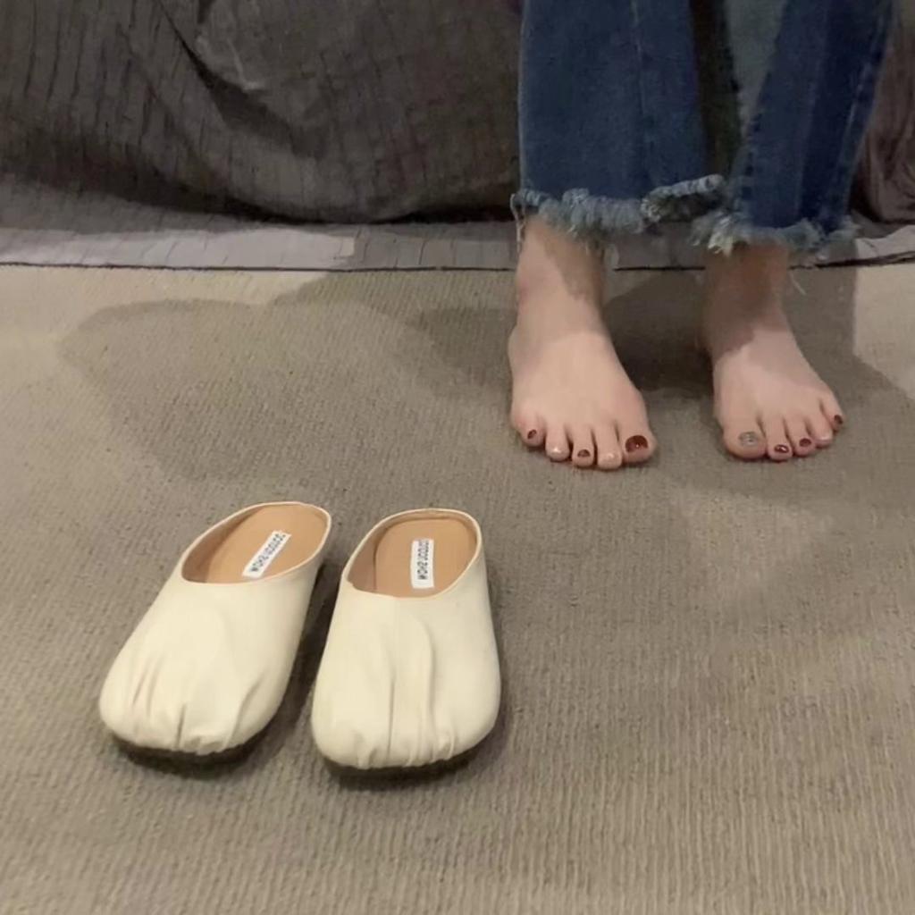 French temperament half slippers outer women's shoes spring and summer 2025 new flat-bottomed lazy one-pedal bag head sandals