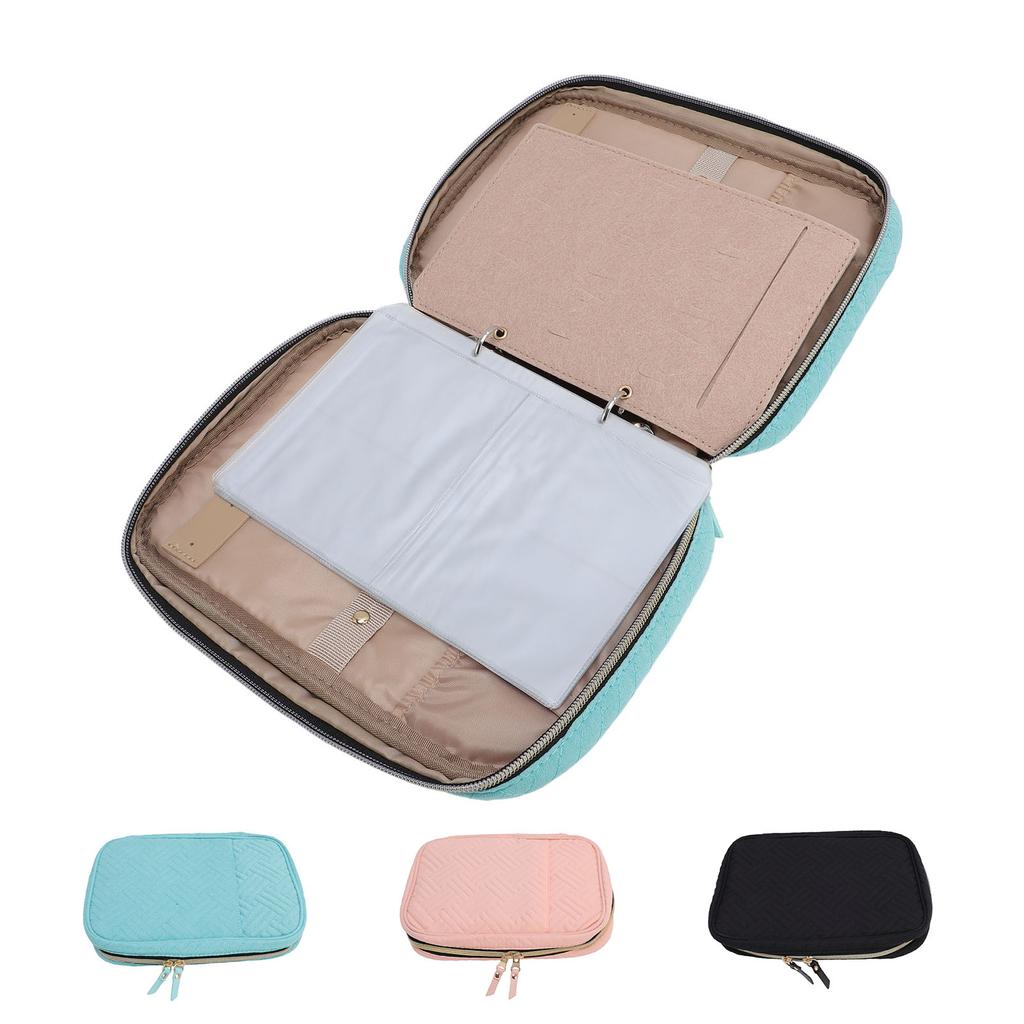 Jewelry Travel Case Ring Binder Storage Book with Clear Pockets Zippered Organizer for Necklace Earr