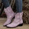 European and American Knight Short Boots 2024 Autumn/Winter New Vintage Cowboy Coarse Heel Pointed Large Women's Boots Sneakers