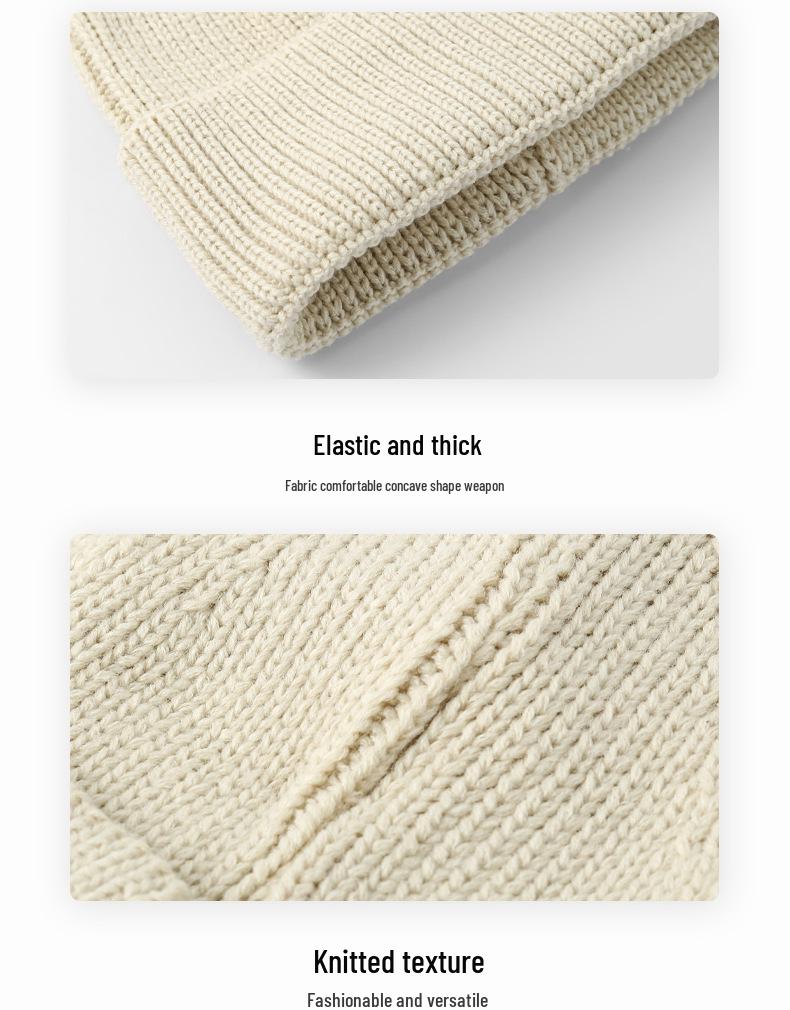 Warm Knitted Fleece-Lined Windproof Korean-Style Ear Protection Woolen Hat for Autumn and Winter Skiing