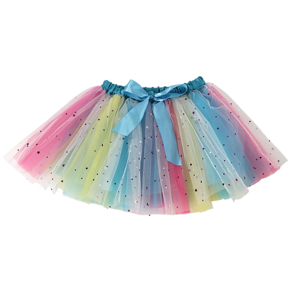 Children's Fashion Bow Sequin Tulle Elastic Waist Short Skirt
