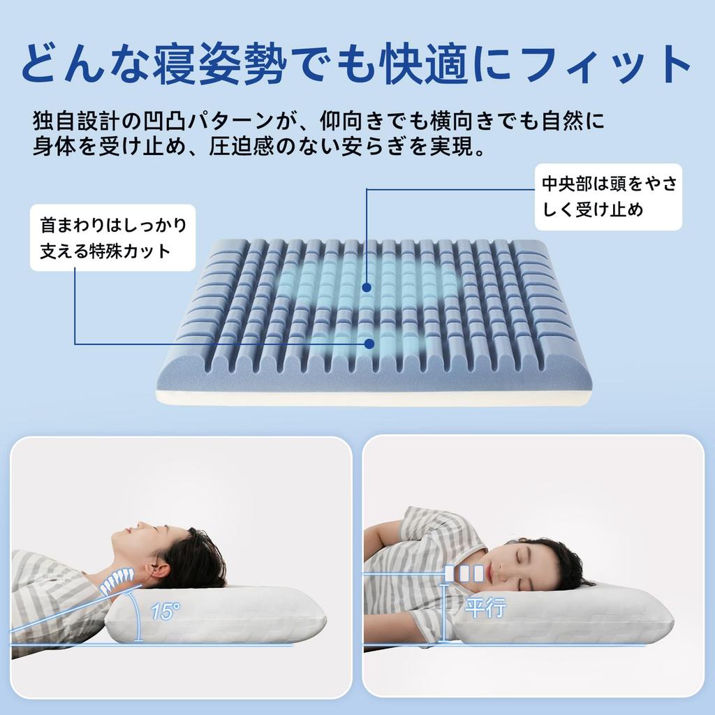 YK YUKO Melting Light Pillow, Memory Foam Pillow, 6540cm, 10cm High, Neck Pain Relief, Textured Cut, Pressure Dispersion, Supports Head, Neck, and