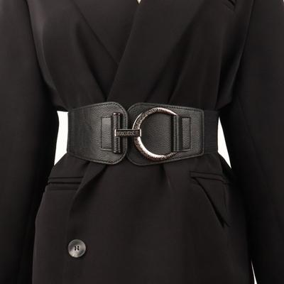 Women Elastic Corset Solid Color Metal Hanging Buckle Belt Faux Leather Slimming Body Waistband Dress