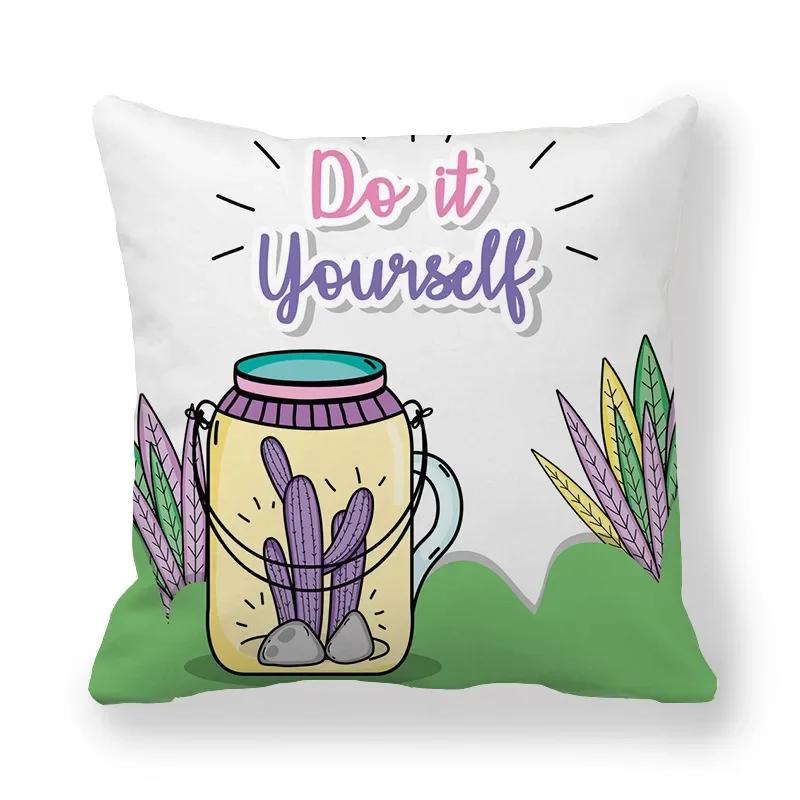 Office Sofa Car Cushion Cover Luxury Home Decor Pillow Cover Purple Hand Painted Cactus Pattern