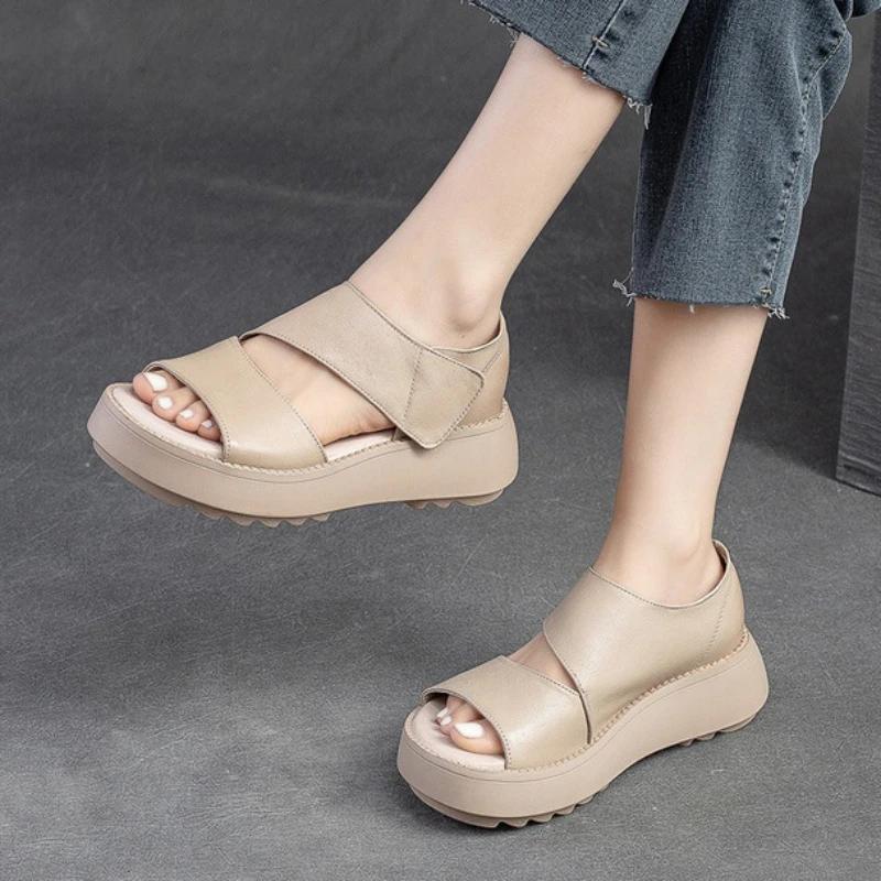 Sandale de vară de damă de modă Pantofi cu platformă Sandale romane Sandale cu cârlig și buclă pentru femei Pantofi retro din piele PU pentru femei Tendință 2024