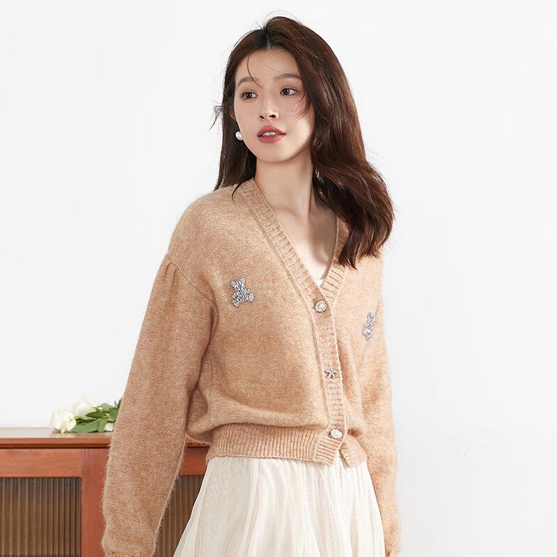 SNOWFOVE Women's Cashmere Blend V-Neck Cardigan