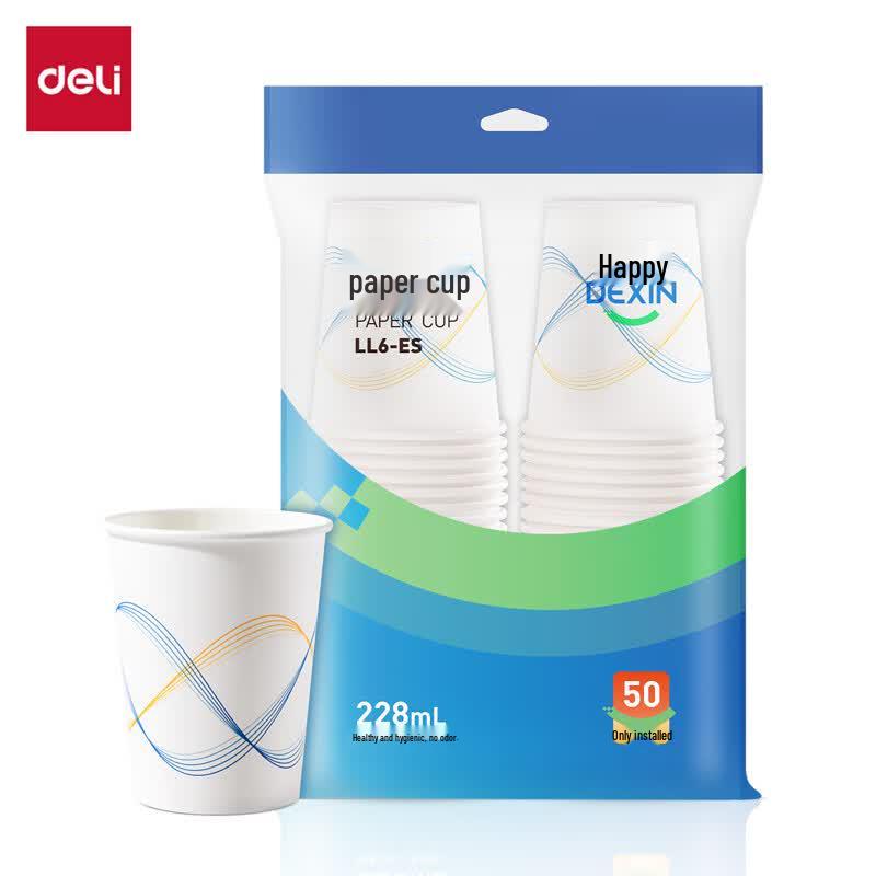 Deli 228ml Thickened Disposable Paper Cups, 50-Count