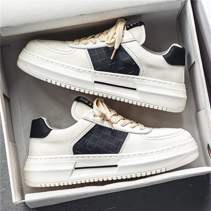 Men's Trendy Versatile Sports and Casual Leather Shoes Men's Thick Sole Heightening Small White Shoes 2024