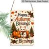 2D Flat Happy Autumn Blessings Cute Fox Pumpkin Maple Leaf Metal Sign - 8.0x12.0inch Aluminum Wall Art, Farmhouse Thanksgiving Halloween